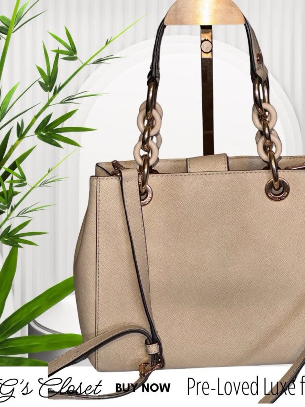MICHAEL Michael Kors Taupe Structured Tote with Chain-Link Handles